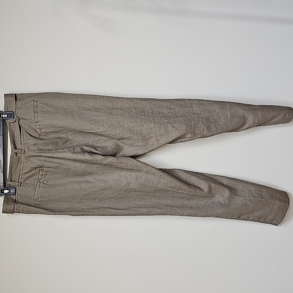 Eileen Fisher Linen Stone Color Slim Trousers with Tie Waist Sz Medium - Picture 4 of 10